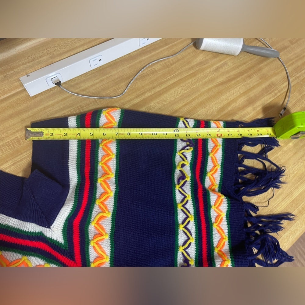 Miss Erika Inc Navy multi colored striped boho sweater poncho - Picture 14 of 14
